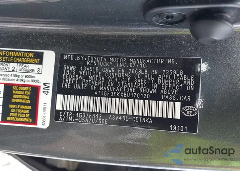 2011 Toyota Camry Le z USA, uszkodzony, nr VIN 4T1BF3EKXBU170120